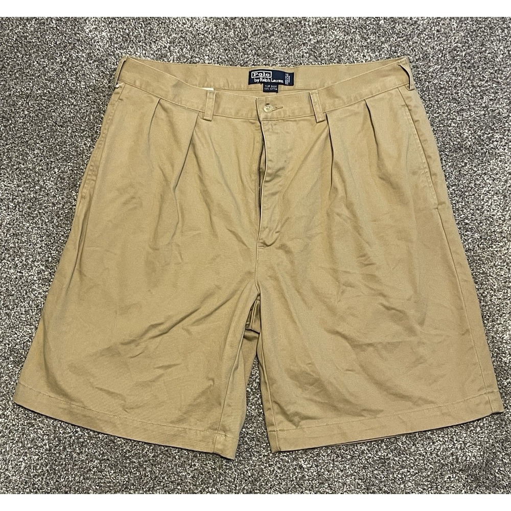 Polo Ralph Lauren Tyler Chino Shorts Mens 36 Khaki Pleated Cotton Classic